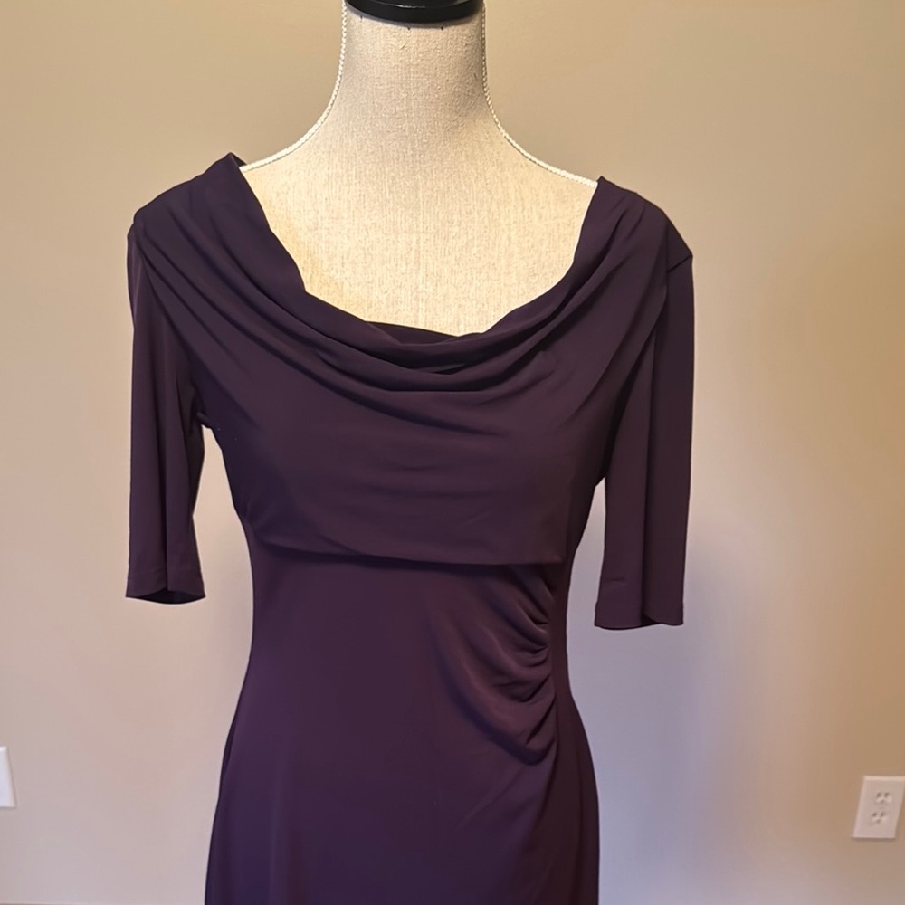 Connected Apparel Blue Ruched Cowl Neck Midi Dress - Picture 4 of 5